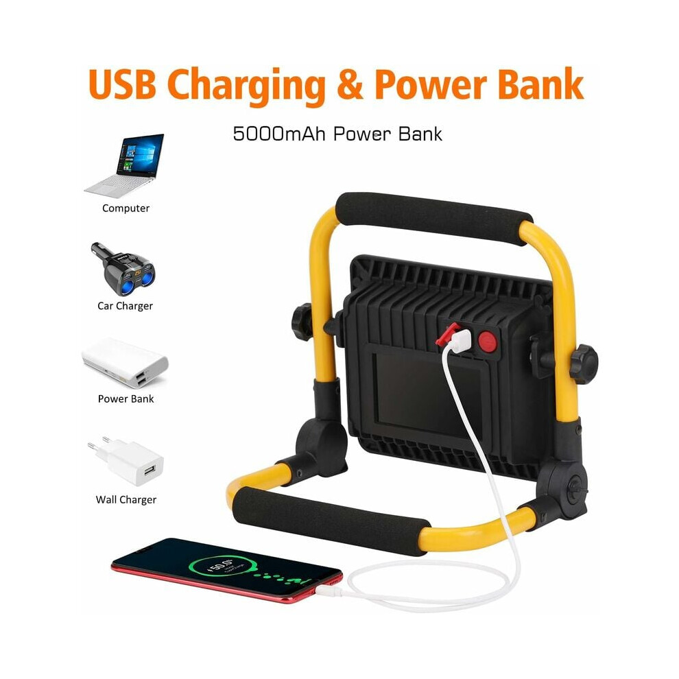 50W Rechargeable Led Lamp, Super Bright Floodlight With Adjustable Main Body For Different Angles, Energy Saving Cob Led Portable & Waterproof Work 9128293355865