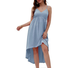 (As show, One size) Women's Swiss Dot Maternity Dress V Neck Summer Spaghetti Strap Chiffon Babydoll Dress High Low Flowy Dresses