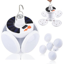 (As show, One size) Solar Camping Lantern, Led Rechargeable Lantern With Hanging Hook, Folding Football Tent Lamp For Camping