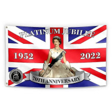 (As show, Style G) Queens Platinum Jubilee Decorations 2022 Union Jack Flags, Union Jack Flag Featuring Her Majesty The Queen 3x5 Ft