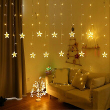 (As show, One size) 4m 138LED Waterproof 12Pcs Star Shape LED Light String Window Curtain Lamp for Indoor Christmas Decoration