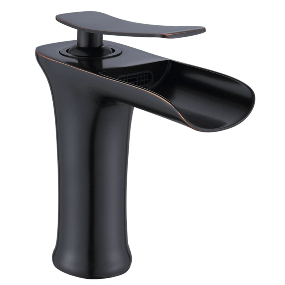 Waterfall Taps For Bathroom Sink Black Or Brass Finish, Hot And Cold Singlehandle Mixer Tap, Singlehole Arc 9412369138989