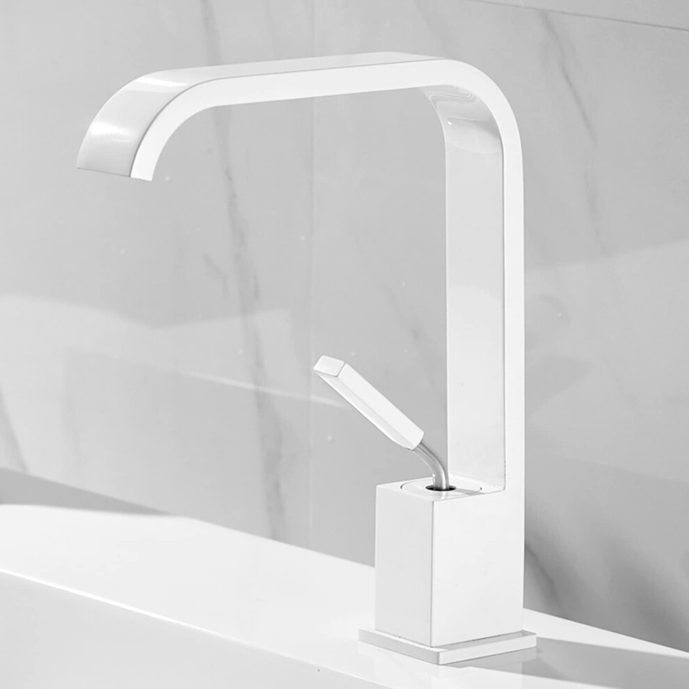 Waterfall Mixers Bathroom Sink Faucet, Hot And Cold Water, Singlehandle, White Finish 9426802302790