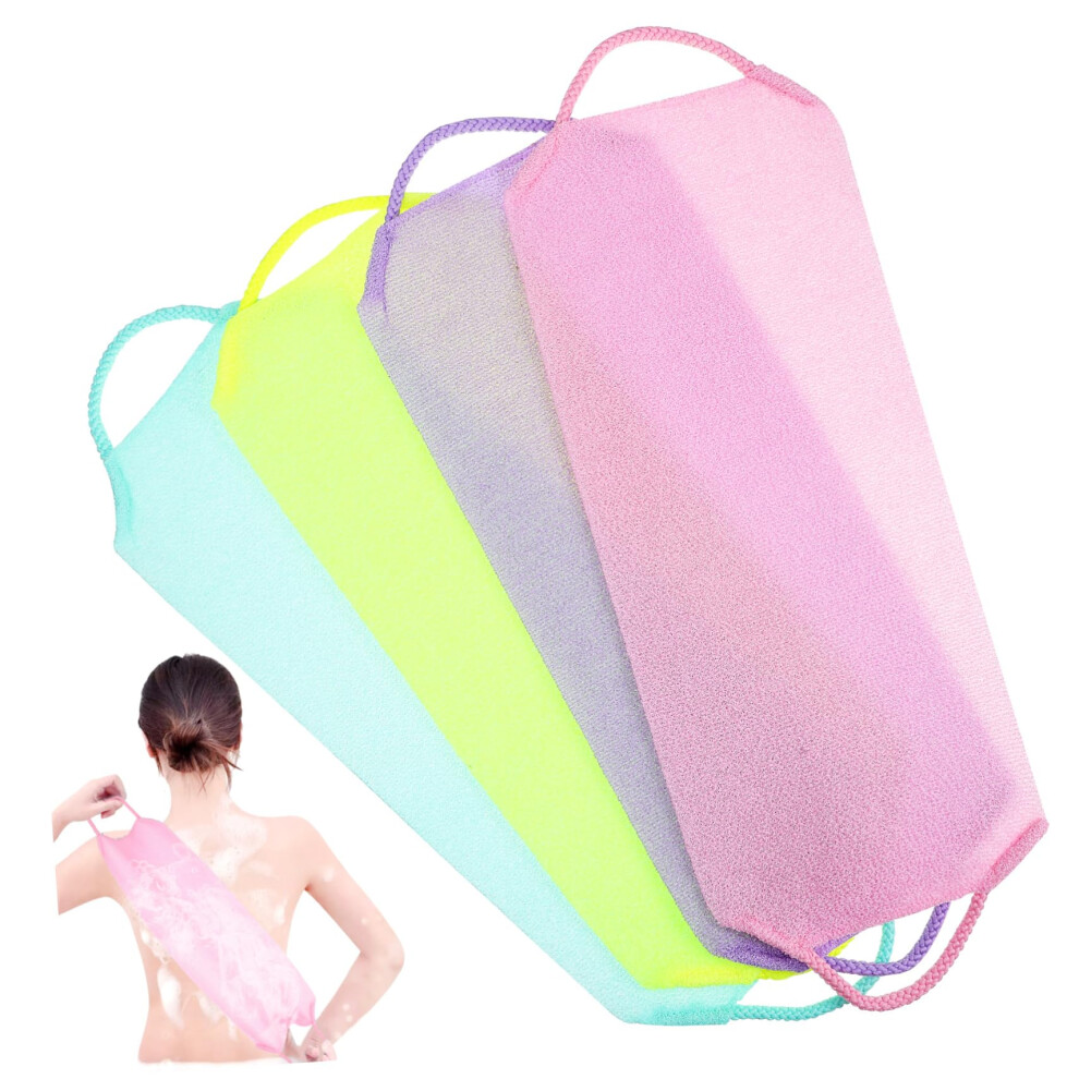 4 pieces exfoliating washcloth stretchable back scrubber for gentle skincare, family use and relaxing shower moments