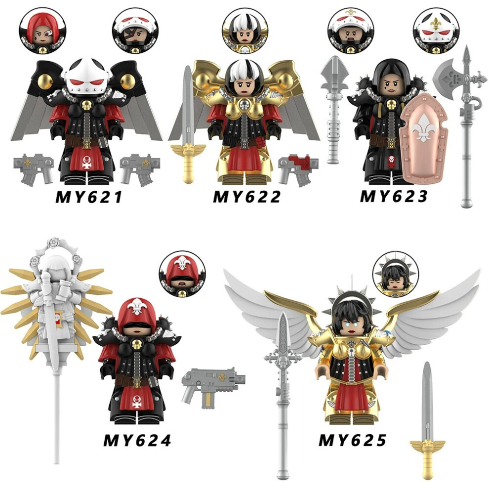 Enekio 5Pcs Warhammer Angel Saint Maiden Flagbearer Minifigures Set Children's Toys Building Blocks Fit Lego