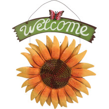 Vintage Hanging Flower Decor, Metal Sunflower Welcome Sign for Garden Entrance Decoration, Bright And Happy Colors, Suitable For Garden Room Porch Bac