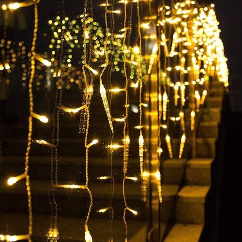 Safer Brighter, Timer Function Icicle Lights with 96 LED Cold Light Source for Indoor and Outdoor Decorations, Warm White (3.5m) 1
