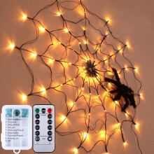 Halloween-Dekoration Spinnennetz-Lichterkette, wasserdicht für den Außenbereich, elegantes Design mit 70 warmweißen LEDs, Fernbedienung mit 8 Modi