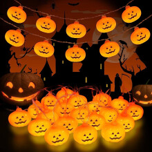 20 LED Halloween-Kürbis-Lichterkette, batteriebetrieben, warmweiß, klassisches 3D-Kürbis-Design, hochwertige, wiederverwendbare Ausführung,