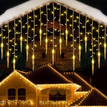 Safer Brighter, Timer Function Icicle Lights with 96 LED Cold Light Source for Indoor and Outdoor Decorations, Warm White (3.5m)