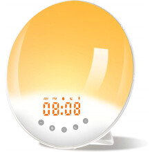 Sveglia luminosa con simulazione dell'alba per bambini e adulti, radio FM con 7 suoni naturali, doppia sveglia, funzione snooze, 20 livelli