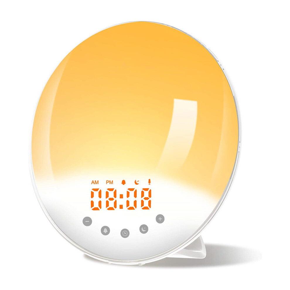 Sunrise Alarm Clock For Kids, Sunset Simulation Wake Up Dual Alarms Fm Radio Clock With Snooze Function, 7 Natural Sounds, 20-Level Brightness Light