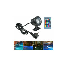 Refletor subaquático de LED RGB de 10W à prova d'água com função de memória para lagos, piscinas e jardins, modos de cor RGBW e controle remoto.