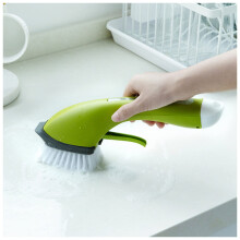 Hair Brush Long Handle Dish Washing Brush Automatic Liquid Dispenser Kitchen Cleaning Green