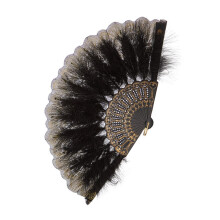 Handhelds Foldings Fan voor Womens Vintage Feather Fan-Zwart