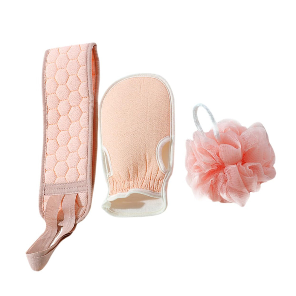 3Piece Set Exfoliating Gloves and Back Scrubber with Bath Towel Gentle Exfoliation for Skin Care Ideal for Shower and Spa Color