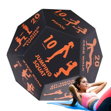 12sided fitness workout dice for exercise, sports equipment, accessories for strength training, squats, pushups, jumps, yoga, orange.