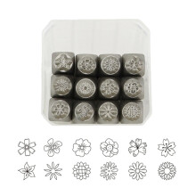 Metal stamp with floral design, 3 mm, 6 mm, metal stamping tool for stamping on metal, leather, wood, crafts, 12 pieces 0.30 cm.