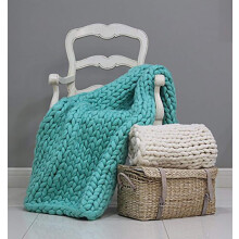Blanket Hand Knitted Chunky Wool Throw Handmade Green 200 X 200 Cm For Yoga For Pets