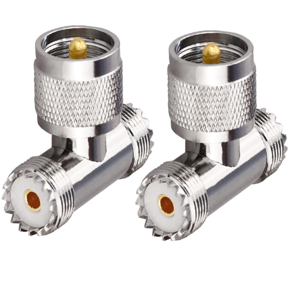 Uhf Triple Tee Connector Uhf Male To Dual Uhf Female 3Way Splitter Coax Adapter Pl259 So239 Ham Radio Cb Antenna 2 Pack 9189345034831