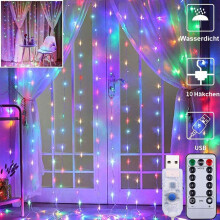 Dreamy Curtain Lights, Multicolor 300 LED USB Powered Fairy Lights, Waterproof String Lights for Indoor and Outdoor Decor, 8 Modes Timer and Hooks