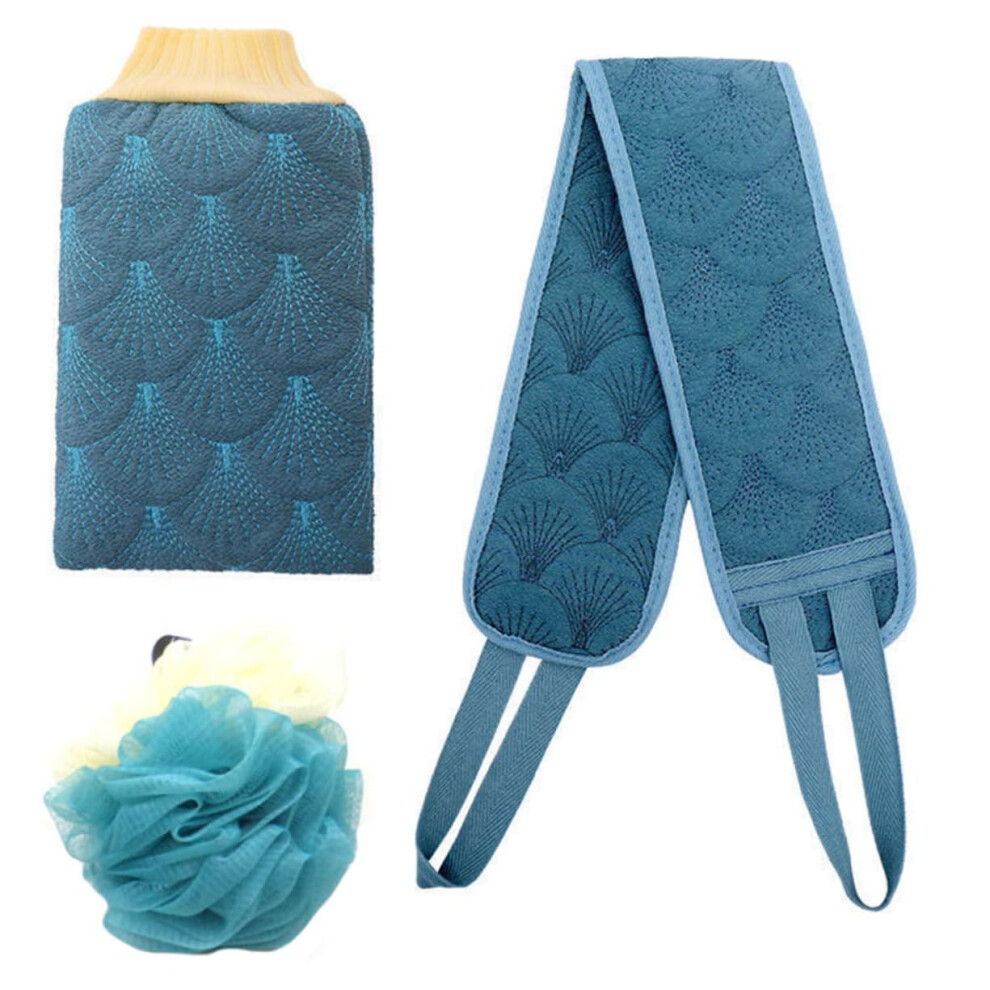 Pack of 3 Bath Towels, Body Massage Gloves, Hand Towel, Shower Sponge Puff