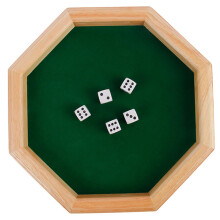 Dice Tray, Wooden Cube Funny Octagonal Shaped Heavy Natural Wood Rolling Tray with Base for Table Games