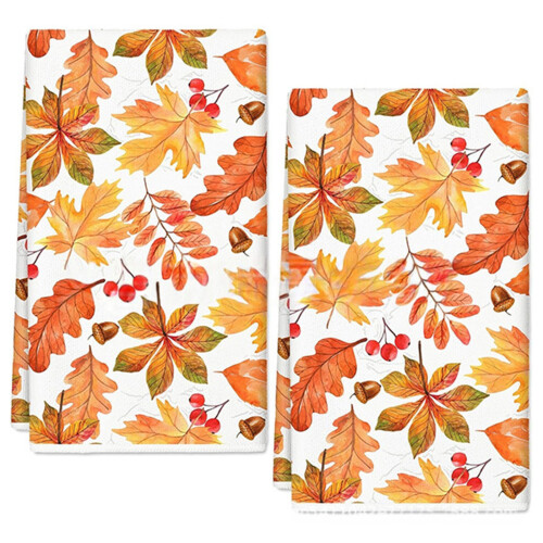 2-Pack Thanksgiving Kitchen Towels - Pumpkin Print Dish-Red