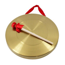 Diameter 15/22/32 cm. Chinese copper gong, hand gong, opera percussion instrument with wooden mallet (32 cm), 32 cm gold.