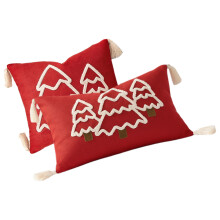 Lot de 2 taies d'oreiller en coton et lin sur le thème de-Rouge
