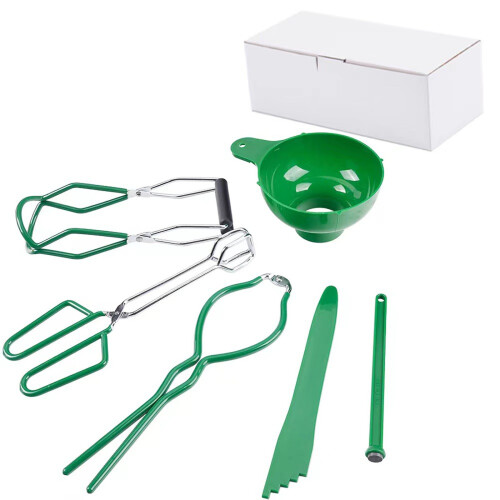 6-teiliges Einmachheber-Set mit Glaszange und Korb –-Grün
