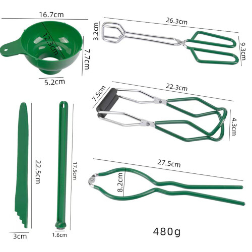 6-teiliges Einmachheber-Set mit Glaszange und Korb –-Grün 1