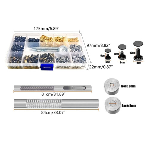 180Sets Leather Rivets Set, 6mm/8mm/12.0mm Leather Rivets and 2