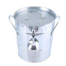 Ice Bucket with Shovel &Lid Double Handle Metal Wine-Silver