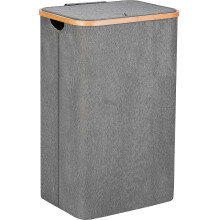 Laundry Hamper With Freestanding Design, Elegant Grey Bamboo Handles For Enhanced Mobility, Spacious And Collapsible Basket For Optimal Storage, Inclu