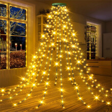 Christmas Tree Lights, Enchanting Waterfall Tree Topper With 200 LED, For Indoor Outdoor Xmas Decoration, Dark Green Copper Wires, IP44 Waterproof,