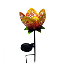 Encantos Solares para Jardim, Luminárias Solares de LED em Formato de Flor com Globo de Vidro Craquelado e Design de Flor de Lótus Rosa,