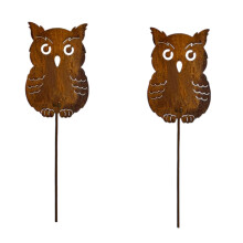 Metallrostige Tiere, Gartenstecker, künstliche- 2 Eulen