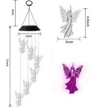 (As show, One size) Outdoor Angel Solar Wind Chimes Light 7 Color Changing Solar Mobile Waterproof LED Wind Chimes for Home Party Yard Garden Decor