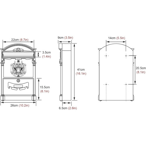 Wall Mounted Mailbox, Large Capacity Letterbox with Lock, 2 Keys, Vintage Finish 2