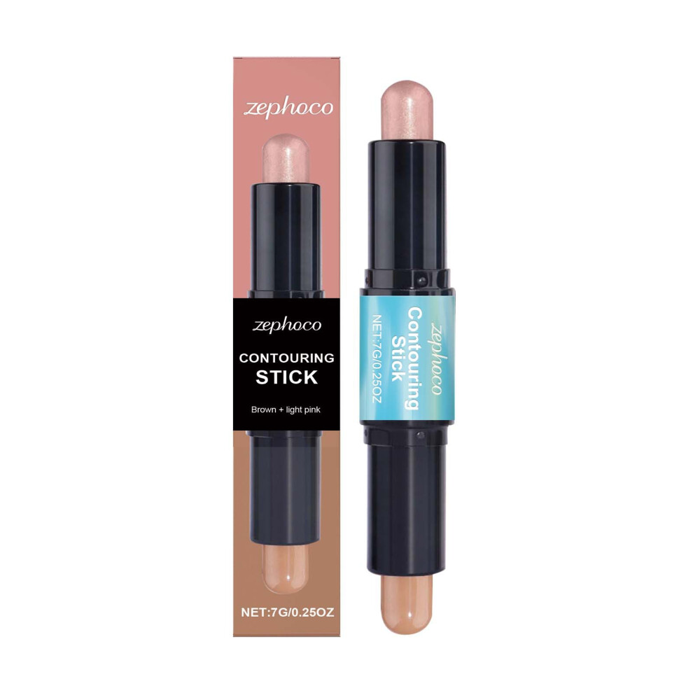 (7G (brown + light pink)) 2-in-1 Facial Highlighting and Contouring Stick, Highlighting and Contouring Stick with two heads to modify the face