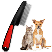 Flea Comb For Dogs And Cats, Rubber Handle, Stainless Steel Teeth, Removes Tear Stains, Fleas, Dandruff, Lice, Red
