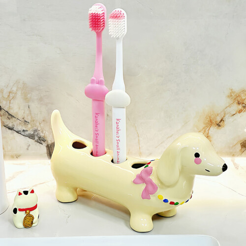 Dachshund Shape Toothbrush Holder Ceramic Toothbrush-White 2