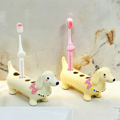Dachshund Shape Toothbrush Holder Ceramic Toothbrush-White 1
