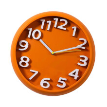 Elegante, leise Wanduhr mit erhabenen 3D-Zahlen,-Orange