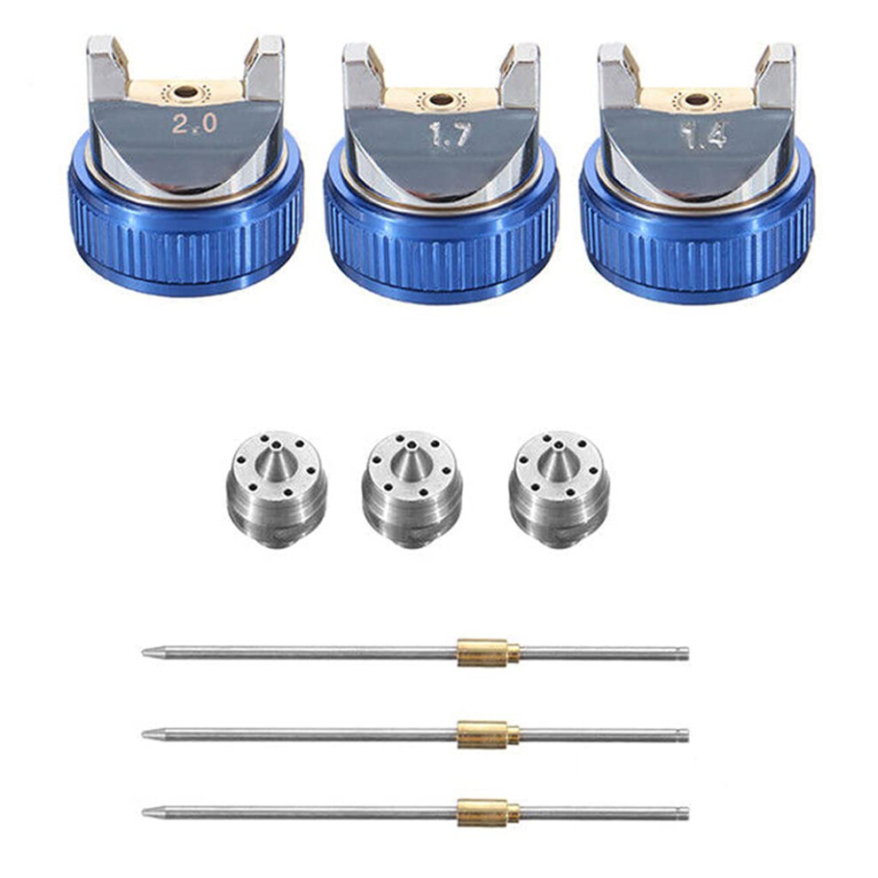 Blue Air Cap Set Hvlp Nozzle 1.4Mm 1.7Mm 2.0Mm 3 Pcs Professional Replacement For Car Auto Paint Sprayer