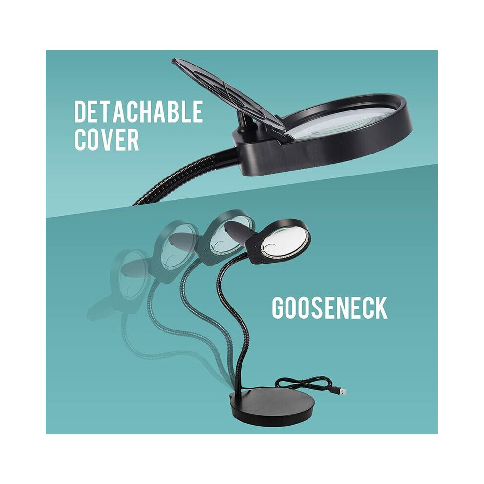 Light Professional Magnifying Glass Lamp, 3X 10X Optical Lens With Flexible Gooseneck For Clear Glass Lens, Stepless Dimmable Magnifier For Reading