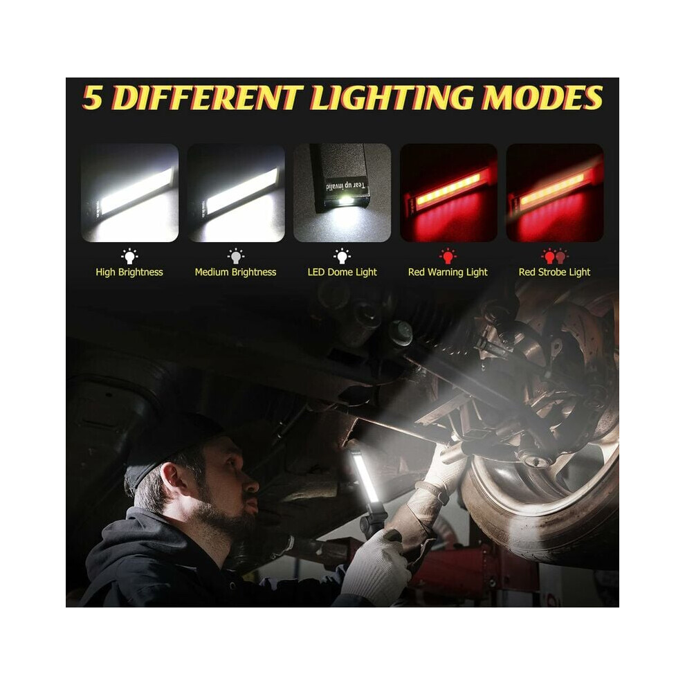 Bright And Durable Led Worklight Flashlight, 2 Pieces Large Rechargeable Work Lights With Magnetic Base, 360 Degree Rotate And 5 Modes Portable Flood 9128293359672