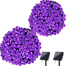 Aurinkoenergialla toimivat valoketjut, 2 pakkausta, 72 jalan vedenpitävät ulkojoulukoristeet, violetit aurinkoenergialla toimivat valoketjut
