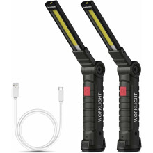 Lanternas de trabalho recarregáveis potentes, pacote com 2 unidades, lanternas de trabalho LED grandes com rotação de 360 graus e base magnética,